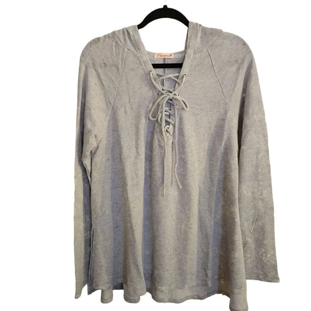 NWOT Anthropologie Maronie Long Sleeve Semi-Sheer Hooded Top Size Medium